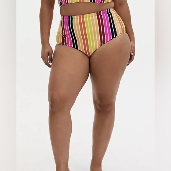 NWT Torrid High Waisted Smooth Swim Bottoms Multi Color Stripes - Picture 1 of 3